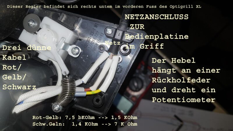 Tefral Optigrill Regler im Fuss rechts unten