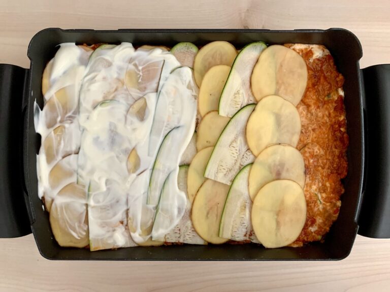 Kartoffel Zucchini Lasagne Backschale zubereiten